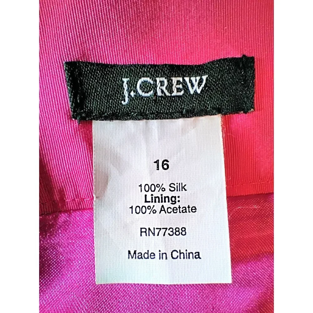 J Crew Womens 16 Hot Pink Silk Taffeta Dress AB Crescent Brooch Spaghetti Strap